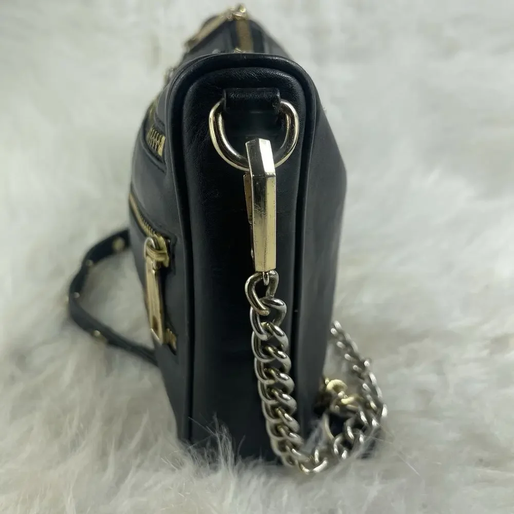 Rebecca Minkoff Zipper Leather Black Crossbody Bag